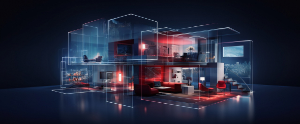 a virtual house with glass walls